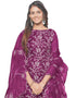 Trendy Designer Party Wear Salwar Suit Purple Organza Pant Straight Back View
